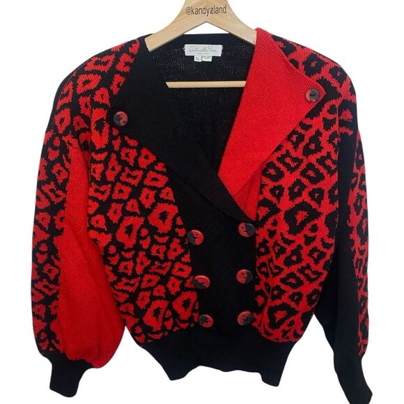ANTONELLA PREVE Vintage Women’s Red Black Wool Blend Sweater - Picture 1 of 6